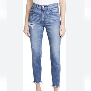 Moussy Light Blue Distressed Ankle Crop Jeans